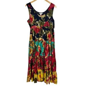 Vasna Desire Boho Floral Tiered Maxi Summer Dress Women L Cotton Casual Cottage